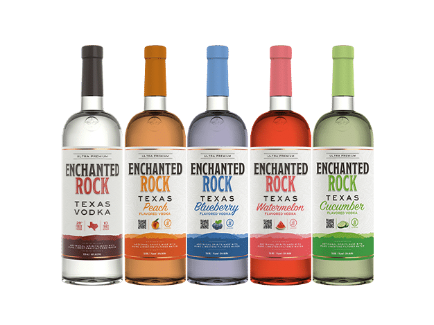 Enchanted Rock Texas Vodka line-up: Original, Peach, Blueberry, Watermelon, Cucumber